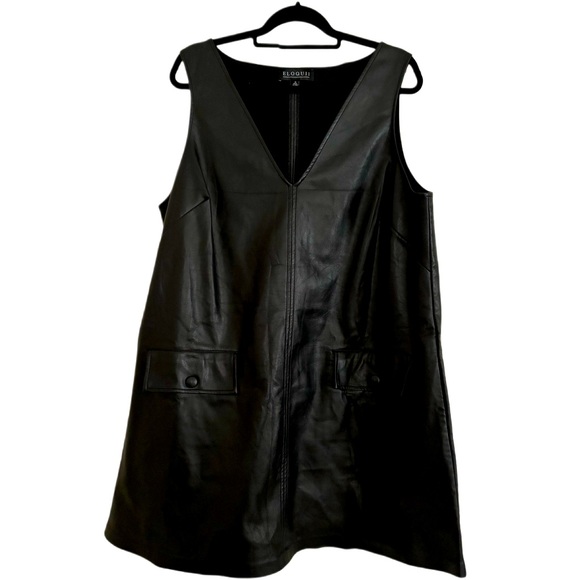 ELOQUII Faux Leather Jumper in Black - Picture 1 of 4